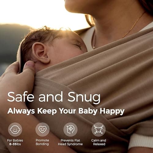 Momcozy Baby Wrap Carrier - Easy to Wear Infant Carrier Slings, Lightweight Hands Free Baby Sling, Adjustable Baby Carriers for Newborn to Toddler 8-35 lbs, Baby Wraps Carrier, Light Curry thumbnail 2