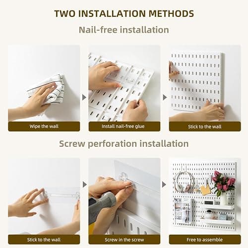 VUSIGN Pegboard Combination Wall Organizer Kit 22" x 22", White | 4 Pieces Pegboards and 17 Accessories, Wall Mount Display Peg board Panel Kits for Bedroom, Home, Office, Bathroom thumbnail 4
