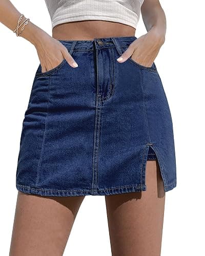 luvamia Skorts Skirts for Women Denim Mini Skirt Side Slit with High Waisted Jean Shorts Stretchy - Image 1
