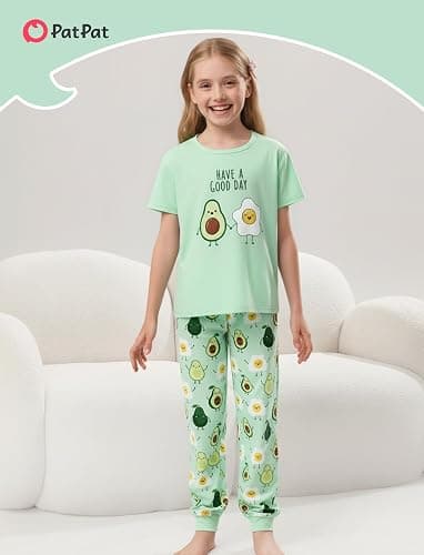 PATPAT Girls Pajamas Set Kids 2 Piece Sleepwear Comfortable PJs 5-12 Years | Cute Print Pajama Sets, Short Sleeve Tee Top & Pants, Loose Loungewear, Soft Nightwear, Homewear thumbnail 2