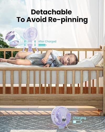 Gaiatop Mini Electric Fan with 360 Rotation, 5.5mm Gaps, Rechargeable Battery, 3 Speeds, Purple | Battery Operated Detachable, 3 Speed Rechargeable, 360° Rotate Flexible Tripod, Cooling for Car Seat Crib Treadmill Travel thumbnail 5