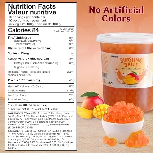BREXONIC Popping Boba Pearls Bursting Tea Balls Drink & Dessert Topping Strawberry Mango Blueberry Passion Fruit Flavored Bubble Tea Tapioca Pearls (Mango, 2 LB 1 Pack) thumbnail 2
