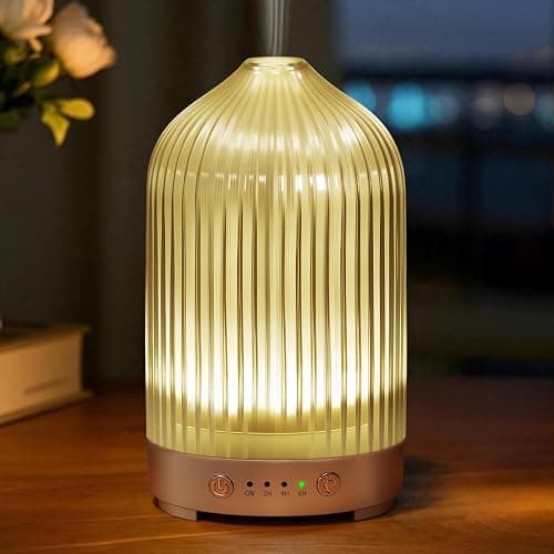 Glass Essential Oil Diffuser 200ml-Ultrasonic Aroma Diffuser with Glass Dome, Aromatherapy Diffuser with 4 Timers 7 Color LED Lights Auto Shut-Off Protection for Home Office Yoga Gift for Women - Image 1