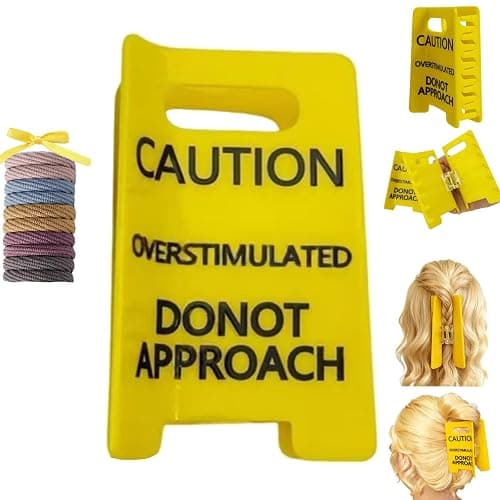Overstimulated Caution Sign Hair Claw Clip,Yellow Caution Hair Clip,Do Not Approach Sign Hair Claws Hair Clips,Funny Gag Gift for Women and Coworkers - Image 1