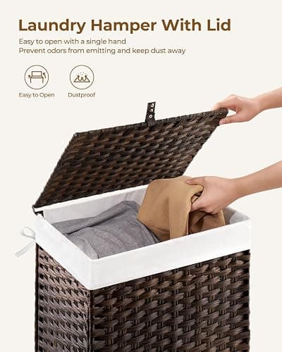 Greenstell Laundry Hamper with Lid, 90L Clothes Hamper with 2 Removable Liner Bags & 2 Mesh Laundry Bags, Handwoven Synthetic Rattan Laundry Basket for Clothes, Toys in Bathroom, Bedroom Brown thumbnail 6