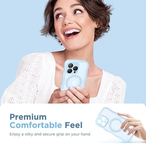 CAPRARO Cute for iPhone 14 Pro Case, Compatible with MagSafe, [Curly Wave Edge] [Full Camera Protection] [14 FT Drop Protection] Magnetic Phone Case for 14 Pro 6.1 Inch, Light Blue thumbnail 8