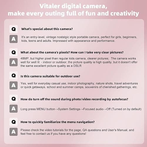 Vitaler Digital Camera, Autofocus 48MP 4K Camera for Photography with 32GB Card, Portable Compact Point and Shoot Digital Camera for Teens Adult Beginner Kids with Metal Shell, 2000 mAh Battery thumbnail 8