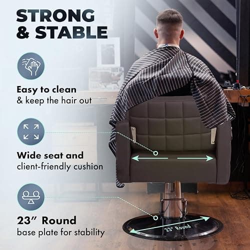 Buy-Rite Icon Salon Styling Chair - Gray Hydraulic Chair with Extra-Wide Seat, Quilted Vinyl Design, Steel Frame & 23" Round Base for Professional Stylists & Barbers, YLG-192-GRY thumbnail 5