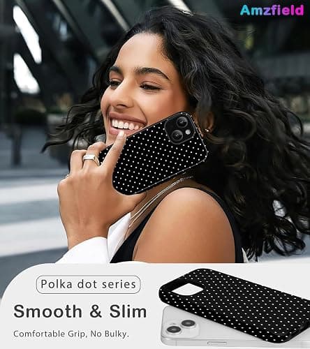 Amzfield for iPhone 13 Case for iPhone 14 Case Cute Polka Dot Aesthetic Retro Design for Women Girls Fall Simple Chic Girly Pretty Dual Layer Hybrid Protection Elegant Case for iPhone 13/14-Black thumbnail 6