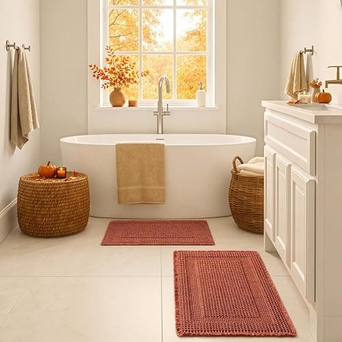 MIULEE Fall Orange Set of 2 Waffle Bathroom Rugs Boho Bath Mat 18x30 in | Looped Design, Super Absorbent, Non Slip, Washable, Ultra Soft, Rubber Backed, Bathroom Mats for Floor Tub Shower, Fall decor thumbnail 7