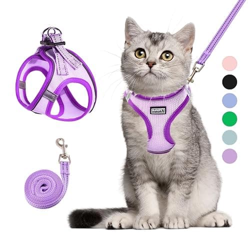 Betmaypet Cat Harness and Leash Set, Soft and Breathable Vest with Reflective Strip, Escape Proof Kitten Harness, Easy to Wear for Cats Walking and Traveling (Purple, M) - Image 1