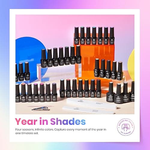Beetles Gel Nail Polish Set, 36 Colors Gel Polish Kit with Blooming Gel, Base Top Coat & Nail Tools, Year in Shades Pink Yellow Blue Green Soak Off UV LED for DIY Home Salon Manicure, Gift for Women thumbnail 3