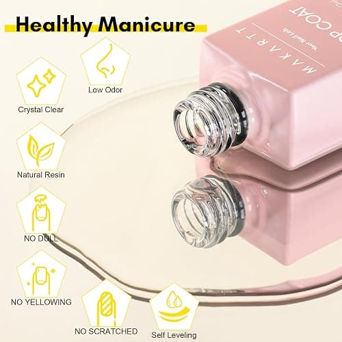 Makartt Gel Top Coat and Base Coat Kit: 2 PCS Clear Gloss Shiny No Wipe Stain Resistant General Top Coat Nail Polish UV for Acrylic Nails Dip Powder Gel Nail Polish Beauty Spring Gift Salon at Home thumbnail 8