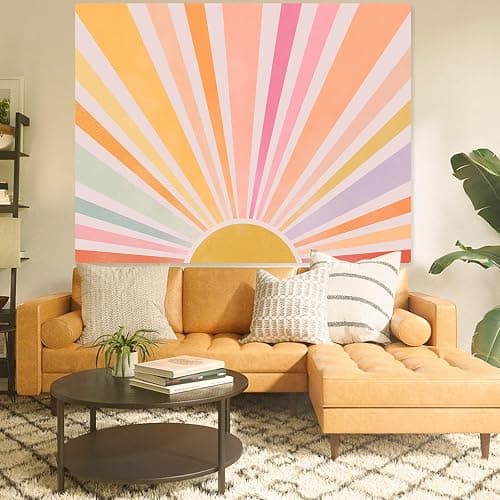 Zussun Boho Sun Tapestry Vintage 70s Sunset Sunrise Tapestries for Bedroom Aesthetic Retro Abstract Art Colorful Rainbow Classroom Tapestry Wall Hanging for Living Room Dorm (48" x 36") thumbnail 3