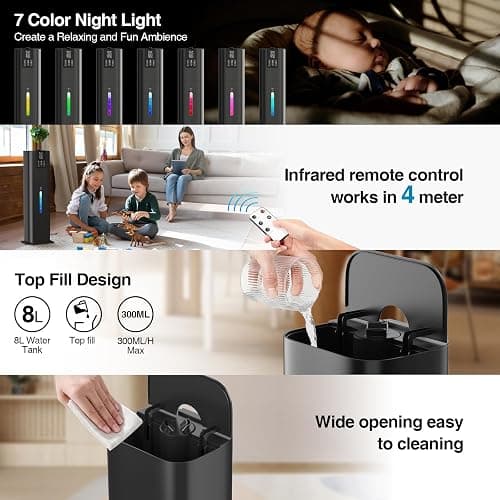 Honovos Smart Humidifiers Large Room Bedroom Home, 2.11Gal(8L) Quiet Top Fill Cool Mist Humidifier, Smart App & Remote Control, 3 Speed Humidifier with 360° Nozzle, Humidity Setting for Baby Office thumbnail 9