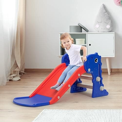 Nyeekoy 3 in 1 Toddler Slide, Kids Slide Climber Playset with Basketball Hoop, Indoor and Outdoor Playground for Kids, Folding Design Freestanding Baby Slide, Easy Assembly - Blue thumbnail 2