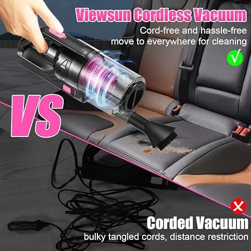Viewsun Car Vacuum Cordless Rechargeable, 8000PA High Power Handheld Vacuum Cleaner with 17PCS Car Cleaning Kit, Pink Auto Accessories for Women Gift thumbnail 3