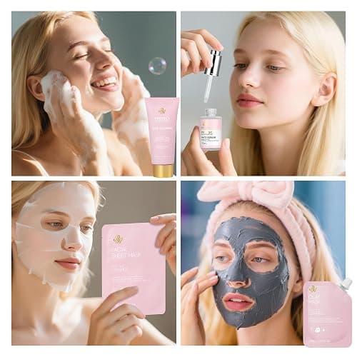 Rose Facial Skin Care Set, 33 Pcs Bath & Body Spa Basket for Women, Beauty Care Kit, Sheet Mask, Makeup Bag, Face Serum, Bath Bomb, Perfume, Christmas, Mother Day, Valentine's, Birthday, Baby Shower thumbnail 5