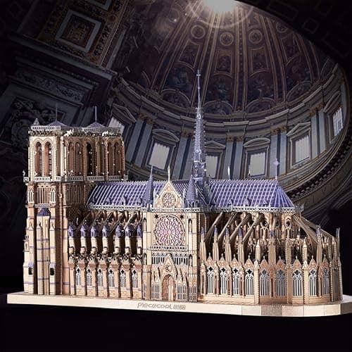 Piececool 3D Metal Puzzles for Adults and Teens, Notre Dame De Paris Church Metal Model Kit, Challenge French Cathedral Brain Teaser Architecture Building Blocks Puzzle, 382 Pcs thumbnail 3