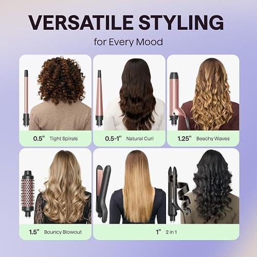 Wavytalk 5 in 1 Curling Iron with Thermal Brush,Flat Iron,Versatile Styling | Interchangeable Curling Iron Set(0.5”-1.25"), Ceramic Curling Iron, Less Damage, Fast Heating Wand Curling Iron, Dual Voltage thumbnail 2
