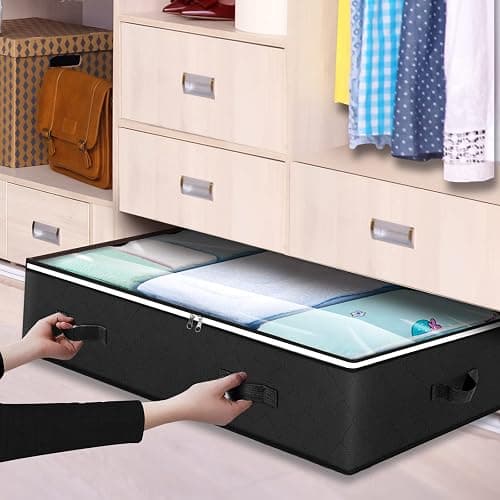 Budding Joy 90L Under Bed Storage Containers, Closet Organizers and Storage Bins, Foldable Underbed Storage Bags for Blankets, Towels, Comforter, Sweaters, Pillows, Linen Sheets, Wrapping Paper，Black thumbnail 7