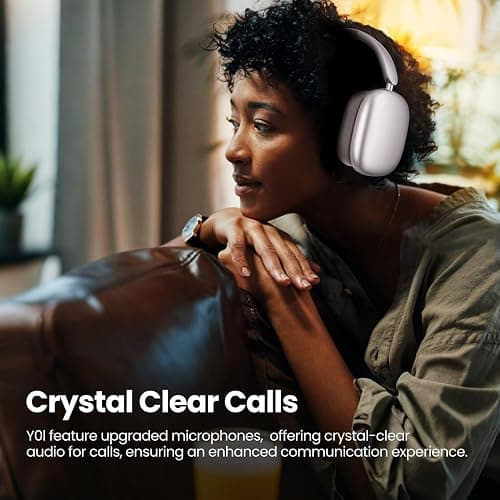 Wentronic Y01 Wireless Over Ear Headphones, Noise Canceling Bluetooth 5.3 Headphones with Microphones,Hi-Res Audio,48H Playtime,Foldable,Breathable Soft Earpads for iOS/Android/Samsung/PC-Silver thumbnail 5