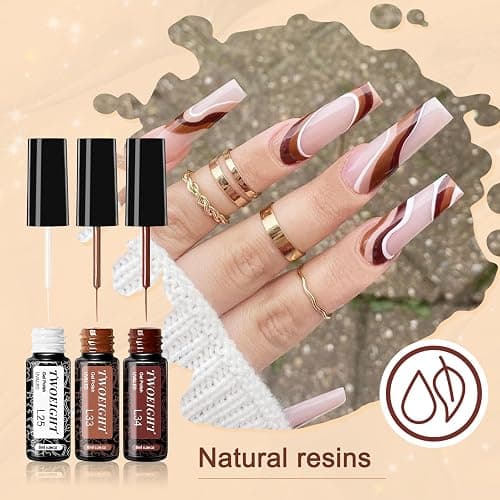 TWOEIGHT Gel Nail Polish Liner Nail Art 12 Colors 8ml UV Lamp Soak-off Polishes Pigmented Autumn Winter Brown Wine Red Collection Thin Brush in Bottle Manicure DIY at Home Salon thumbnail 3