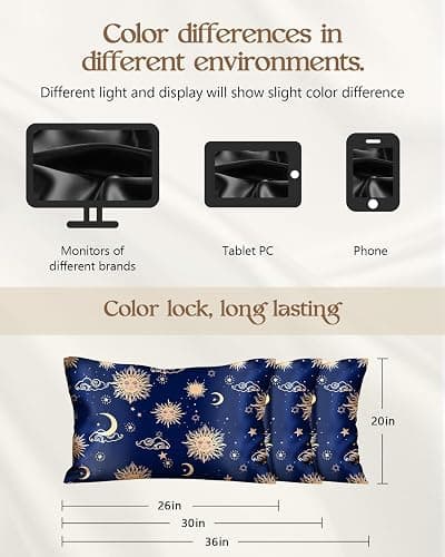 Miss Adola Silk Pillowcase 2 Pack - Cute Pillow Cases 20" x 26" Standard Size Set of 2 for Hair and Skin Smooth Soft Breathable with Hidden Zipper Cooling Pillow Covers for Sleeping, Sun Moon Sign thumbnail 2