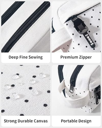 Sooez High Capacity Pencil Case,Durable Pencil Bag Pouch Organizer, Pen Case Portable Journaling Supplies with Easy Grip Handle & Loop, Asthetic Supply for Adults, Black & White thumbnail 4