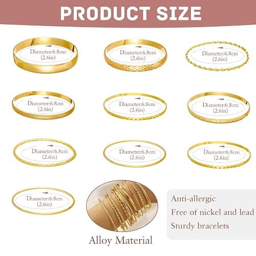 Uwiyo 10-12 Stück Gold Armreif für Damen, Stapelbare Gold Armband Böhmen Manschette Armreif Indischer Armbänder Schmuck für Frauen Mädchen thumbnail 2