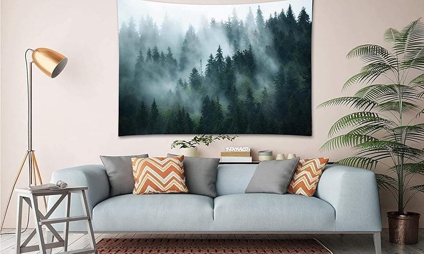 Green Foggy Wall Tapestry W80"xL60", Forest Themed Twilight Decorations thumbnail 4
