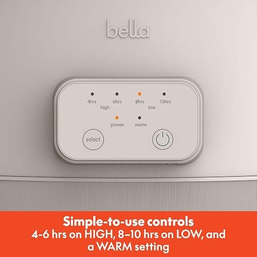 bella 6.0 Qt Programmable Slow Cooker, Ceramic Nonstick Coating, Adjustable Temperature & Cooking Times, Dishwasher Safe Stoneware Pot & Tempered Glass Lid, Tangle Free Cord Wrap, Oatmilk thumbnail 4