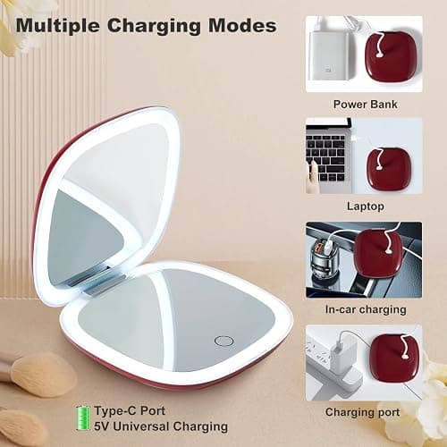 Mocado Compact Mirror with Light-4 Inches Compact 1x/10x Magnifying Mirror | Double Sides Lighted, 3 Colors Lighting, 0-100% Brightness, Diammable Touch, 1200mAh Rechargeable, For Pocket, Purse thumbnail 7