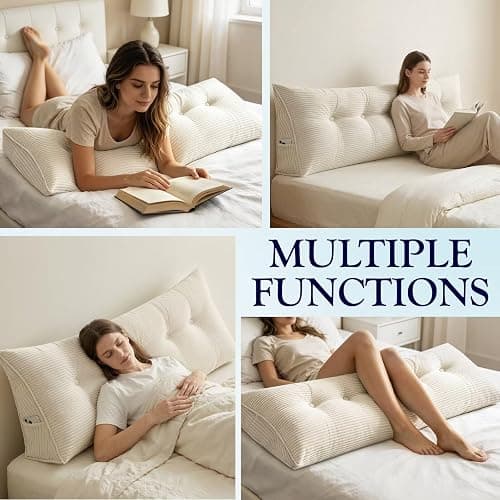 TESICA Twin Wedge Pillow Headboard College Dorm Bed Backrest Triangular Headboard Pillows with Side Pocket Dorm Bed Cushion, Cream White thumbnail 4