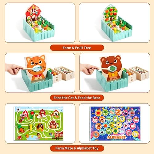 INIFEIDALA Montessori Farm Learning Game for Toddlers 3-5 | Wooden Activity Board,Challenge Cards,Fine Motor Skills,Sorting & Letter Matching,Screen-Free Educational Toy thumbnail 3