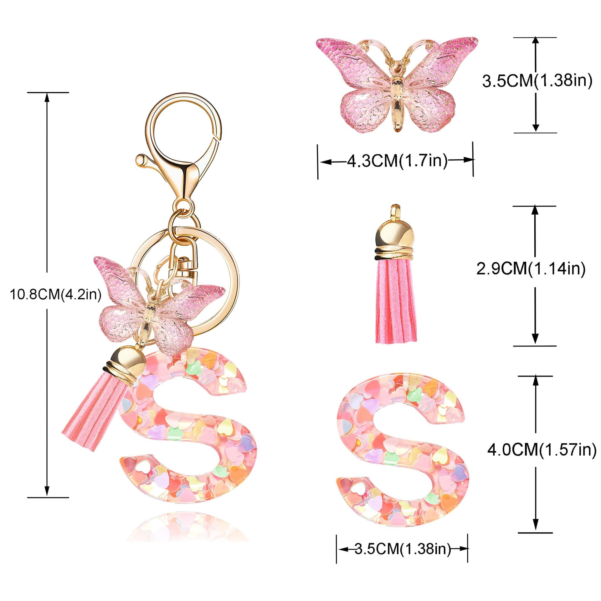 OKAICEN Fashion Alphabet Initial Letter Keychain Tassel Butterfly Pendant Key Ring for Purse Handbags Women Girl thumbnail 2