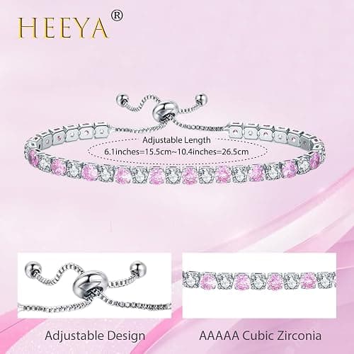 HEEYA Bracelets for Womens Sterling Silver Plated Tennis Bracelets Crystal Slider Women Bracelet Diamond Zirconia Lady Bracelet Birthday Gifts for Mum Sisters with Cards, Silver/Rose Gold thumbnail 2