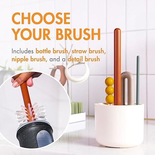 Boon Nursh Baby Bottle Gift Set - Baby Feeding Essentials for New Moms - Includes 4 Oz and 8 Oz Baby Bottles, Storage Lids, Fast Flow Nipples, Storage Buns, Straw Lid, and Mod Baby Bottle Brush Set thumbnail 4