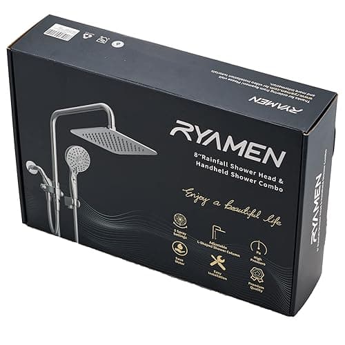 Ryamen Dual Shower Head Combo, 8'' High Pressure Rain/Rainfall Shower Head, 6 Settings Adjustable Handheld Showers, with 15" Height Adjustable Slide Bar, Holder/Hose, Angle Adjustable, Chrome - Bright Silver thumbnail 9