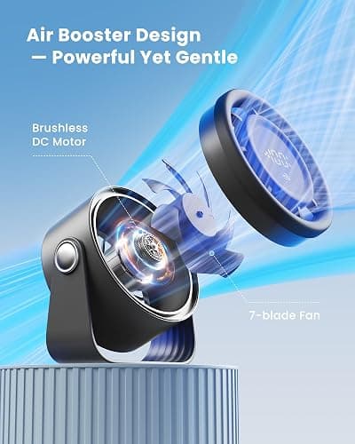 Gaiatop Small Desk Fan Rechargeable, Quiet Personal Table Fan, Touch Control Display, 360° Tilt, 5-Speed Strong Wind, 4000mAh Battery, Small Fans for Bedroom Dorm Office, Gifts for Women Men, Black thumbnail 4