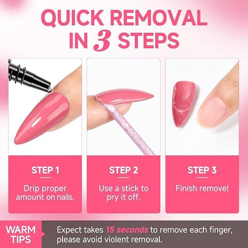 UNA GELLA Quick Removal Gel Nail Glue Remover for Press On Nails: Acrylic Nails Semi Solid Nail Glue Acetone-Free, Not for Gel Polish Base Coat Soak Off Remover Kit Drip Use, 12ml*2pcs thumbnail 6