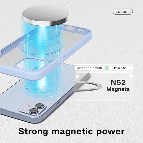 LoeoeL for iPhone 12 Pro/ 12 Case Clear Mag Safe, Ultra Thin Slim Cover Magnetic Compatible with Magsafe Phone Case for Women Men Girl, Cute Soft TPU Silicone & Transparent Hard Plastic, Light Blue thumbnail 4