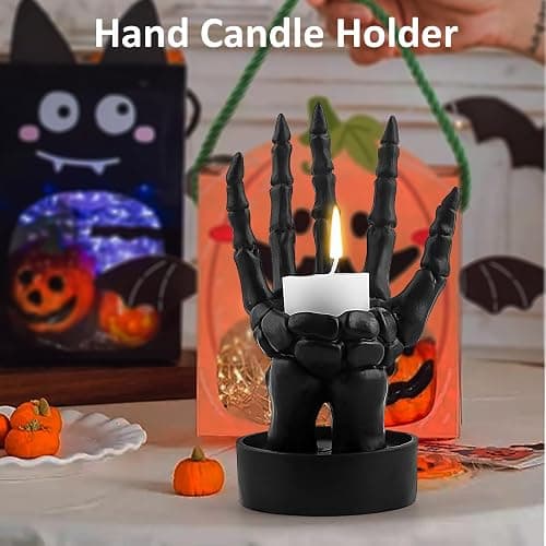 Halloween Decorations Indoor Skeleton Hand Ring Holder Tealight Candle Holder for Gothic Table Decor Jewelry and Earring Organizer Black thumbnail 5
