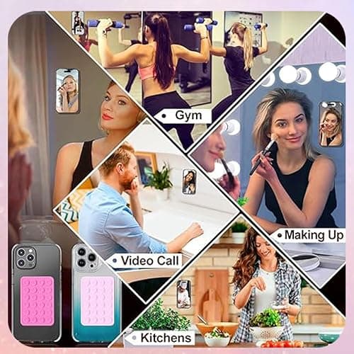 Leeneen 4PCS Silicon Suction Phone Case Mount,Hands-Free Fidget Toy Mirror Shower Phone Holder, Tiktok Videos and Selfies (white black pink light pink) thumbnail 7