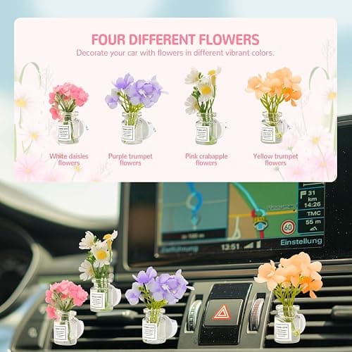 CusDusk 4 Pack Flowers Car Vent Clips, Cute Daisy Plants Vase Air Conditioning Outlet Clip with Fragrance Pads, Charm Scent Perfume Automotive Interior Decorations for Women thumbnail 5