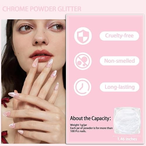 Allstarry White Pearl Chrome Nail Powder, Iridescent Aurora Powder Metallic Mirror Effect Glitter Powder Pearlescent Ice Transparent Mermaid Pigment Pearl Glitter Dust Kit for Nail Art Decoration thumbnail 4