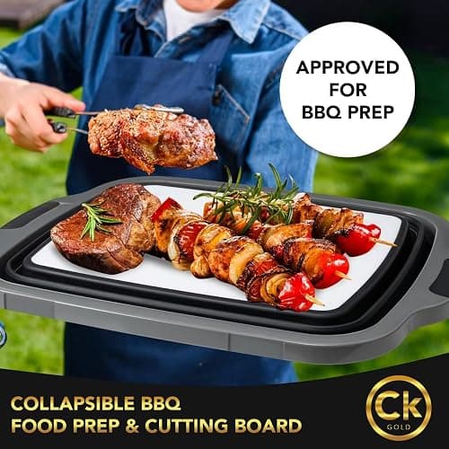 CK GOLD Collapsible BBQ Prep Tub - Includes Cutting Board, LOCKING Lid & Strong Drain Hole for Meal Prep & Marinating | BPA-Free, Food-Grade BBQ & Meat Prep Tubs, Best Grilling Gifts (Black, 8 L) thumbnail 5