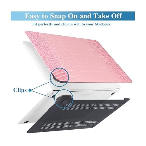 KEROM Compatible with Crocodile MacBook Air 13 inch Case 2021 2020 2019 2018 M1 A2337 A2179 A1932, Textured Elegant Luxury Aligator Skin Snakeskin PU Leather Hardshell Case & Keyboard Cover, Pink thumbnail 3