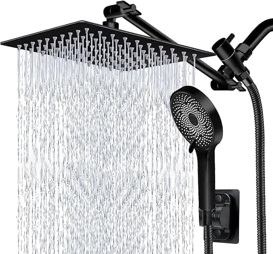 Shower Head,10 Inch High Pressure Rain Shower Head with Handheld Spray Combo, Adjustable Dual Rainfall Shower Head - Showerhead Comb Set with Extension Arm - 60 Inch Long Shower Hose（Black） - Image 1