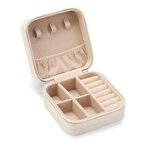 ZPROW Travel Jewelry Case, Mini Portable Jewelry Travel Boxes, Small Jewelry Organizer for Rings, Earrings, Pendants, Watches, Necklaces, Lipsticks Organizer Storage Holder Case (White) - Image 1
